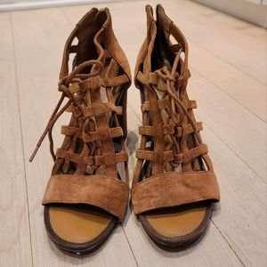 Brown cage block heels